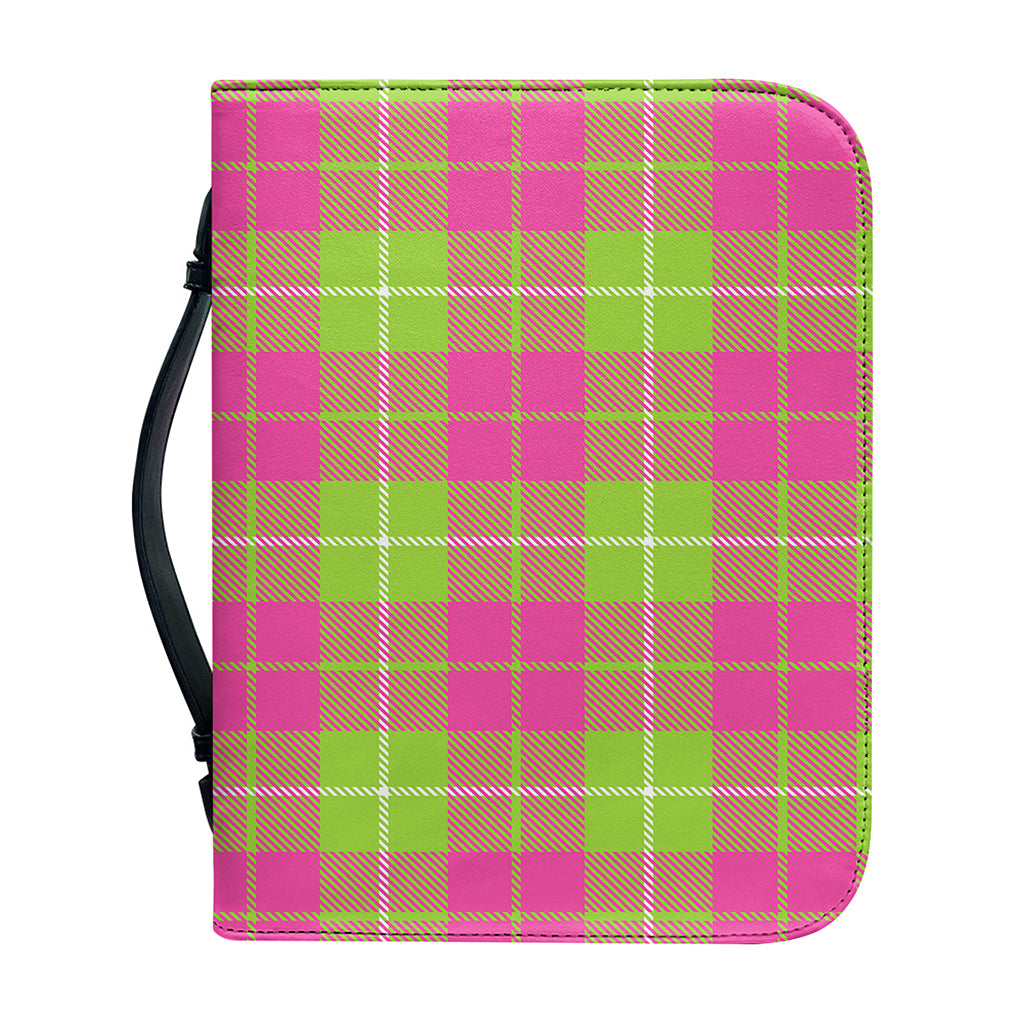 Pink Green And White Tartan Print Leather Bible Cover