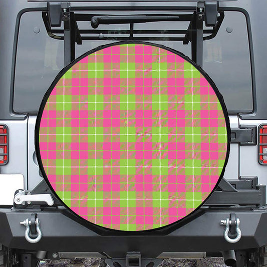 Pink Green And White Tartan Print Leather Spare Tire Cover