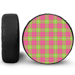 Pink Green And White Tartan Print Leather Spare Tire Cover