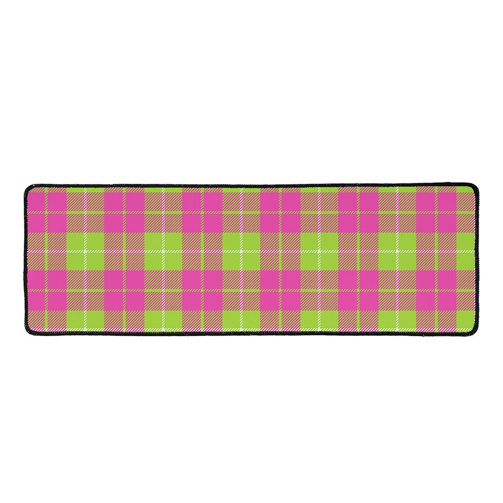 Pink Green And White Tartan Print Long Kitchen Mat