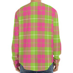 Pink Green And White Tartan Print Long Sleeve Baseball Jersey