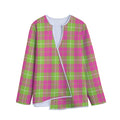 Pink Green And White Tartan Print Long Sleeve Short Coat