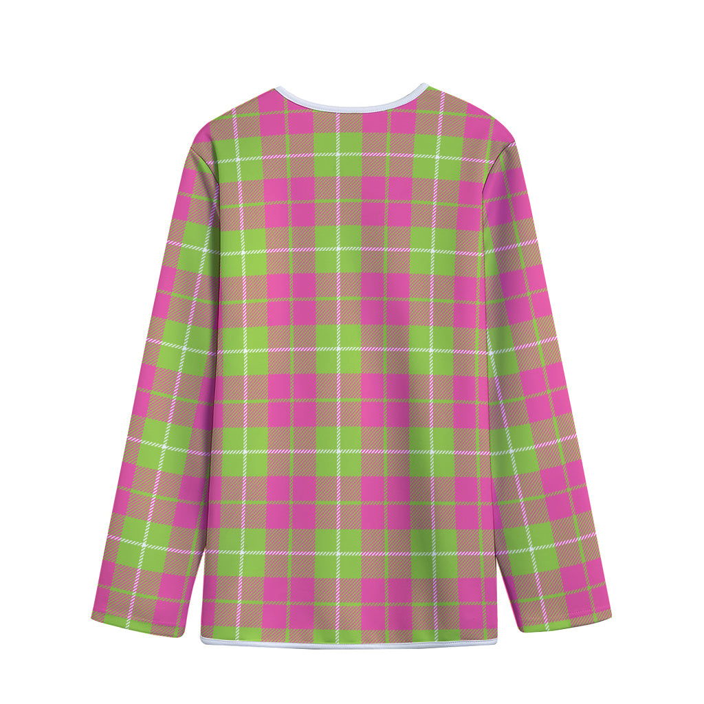 Pink Green And White Tartan Print Long Sleeve Short Coat