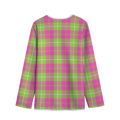 Pink Green And White Tartan Print Long Sleeve Short Coat