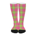 Pink Green And White Tartan Print Long Socks