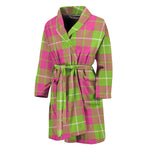 Pink Green And White Tartan Print Men's Bathrobe