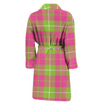 Pink Green And White Tartan Print Men's Bathrobe