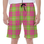 Pink Green And White Tartan Print Men's Beach Shorts