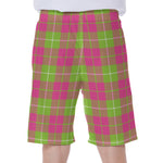 Pink Green And White Tartan Print Men's Beach Shorts