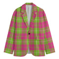 Pink Green And White Tartan Print Men's Blazer