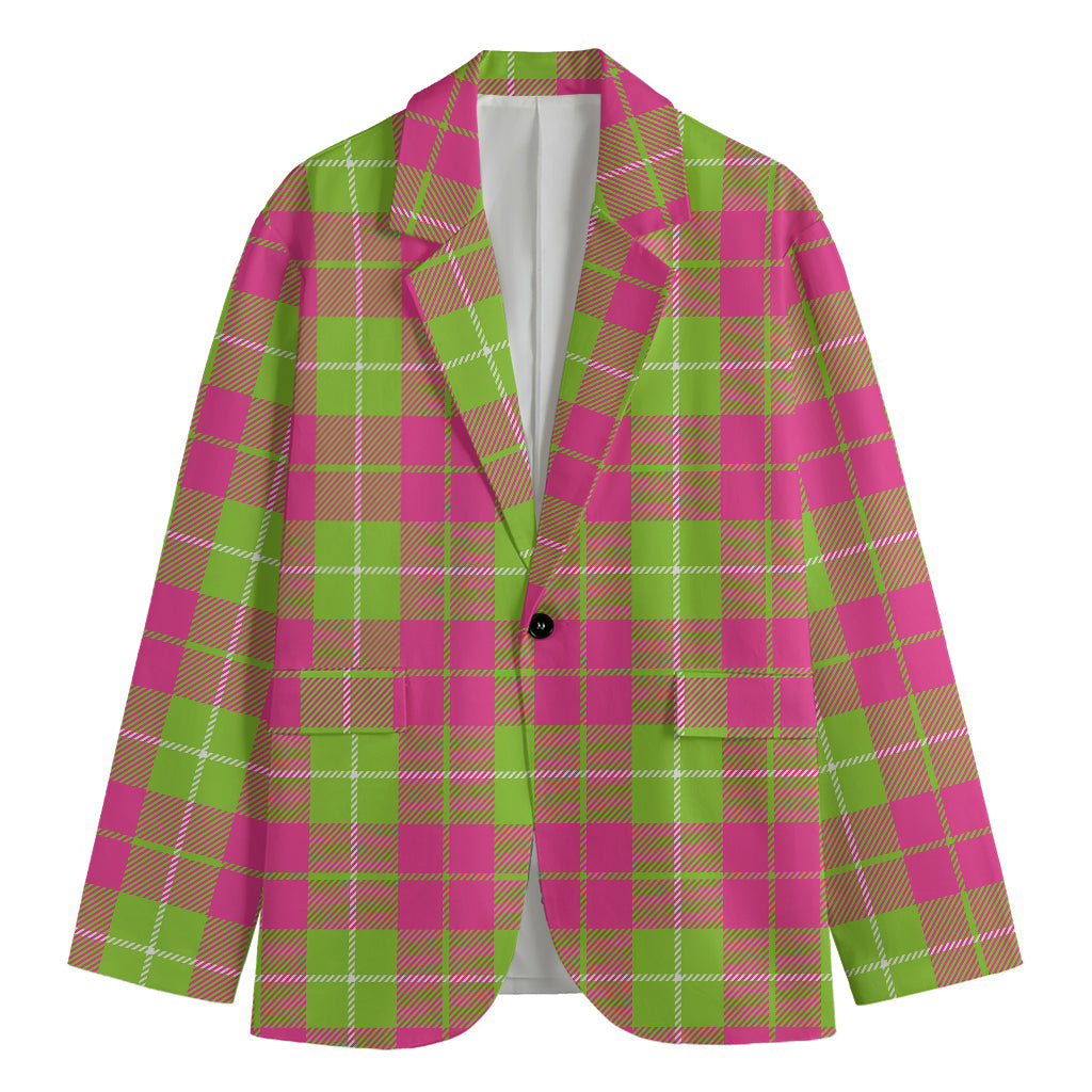 Pink Green And White Tartan Print Men's Blazer