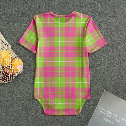 Pink Green And White Tartan Print Men's Bodysuit