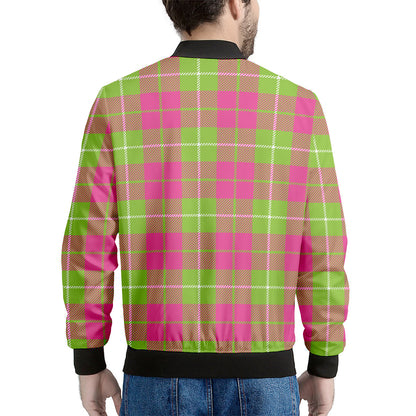 Pink Green And White Tartan Print Men's Bomber Jacket
