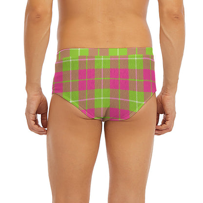 Pink Green And White Tartan Print Men's Briefs