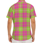 Pink Green And White Tartan Print Men's Deep V-Neck Shirt