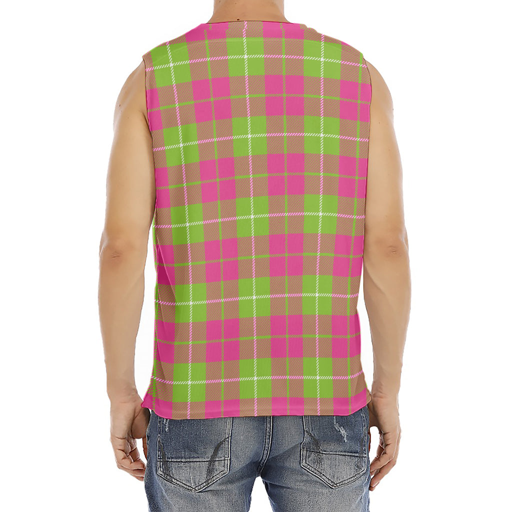 Pink Green And White Tartan Print Men's Fitness Tank Top