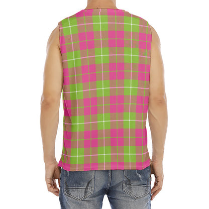 Pink Green And White Tartan Print Men's Fitness Tank Top