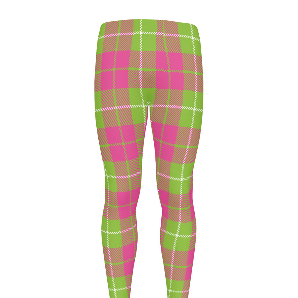 Pink Green And White Tartan Print Men's leggings