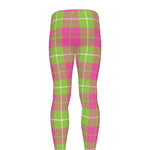 Pink Green And White Tartan Print Men's leggings