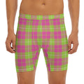 Pink Green And White Tartan Print Men's Long Boxer Briefs