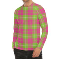 Pink Green And White Tartan Print Men's Long Sleeve Rash Guard