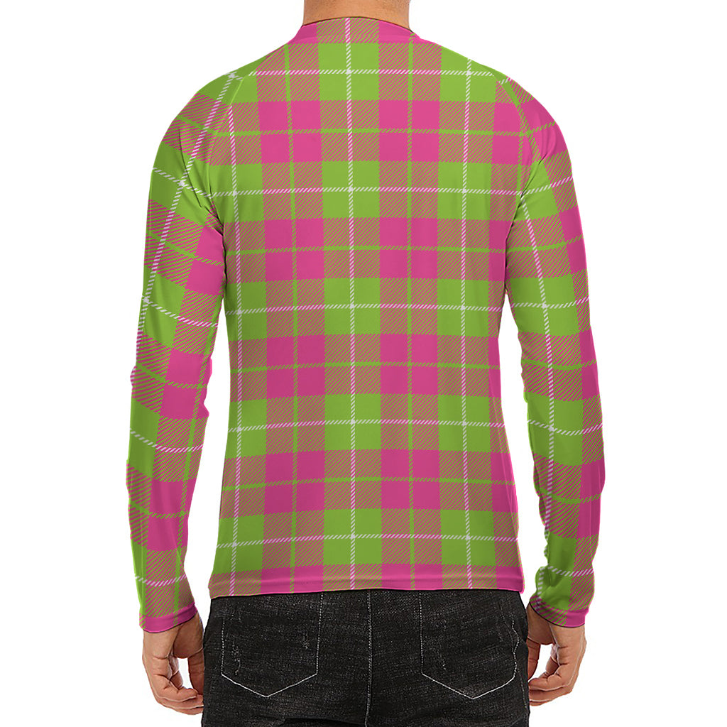 Pink Green And White Tartan Print Men's Long Sleeve Rash Guard
