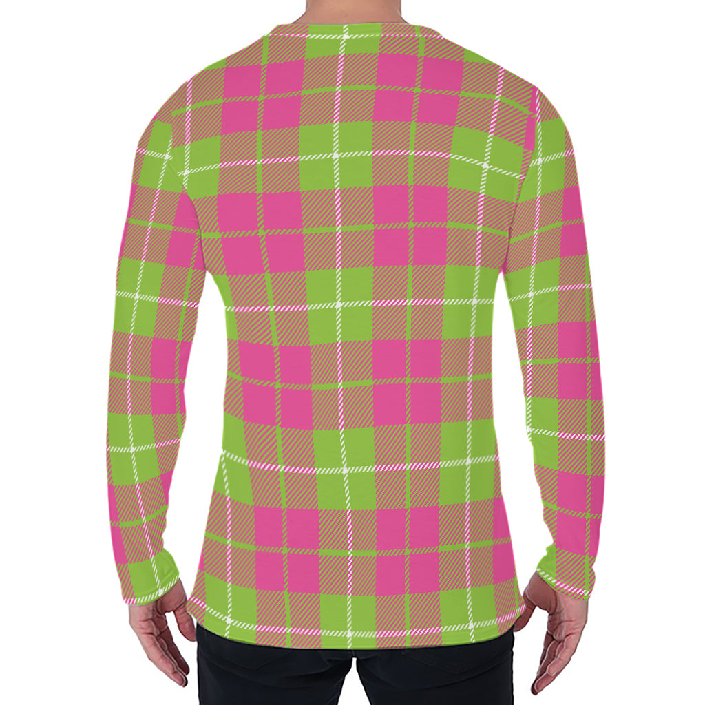 Pink Green And White Tartan Print Men's Long Sleeve T-Shirt