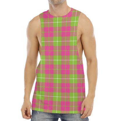 Pink Green And White Tartan Print Men's Muscle Tank Top