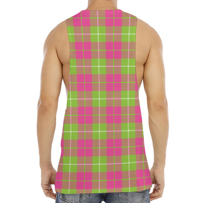 Pink Green And White Tartan Print Men's Muscle Tank Top
