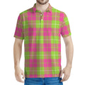 Pink Green And White Tartan Print Men's Polo Shirt