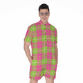 Pink Green And White Tartan Print Men's Romper