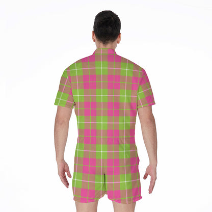 Pink Green And White Tartan Print Men's Rompers
