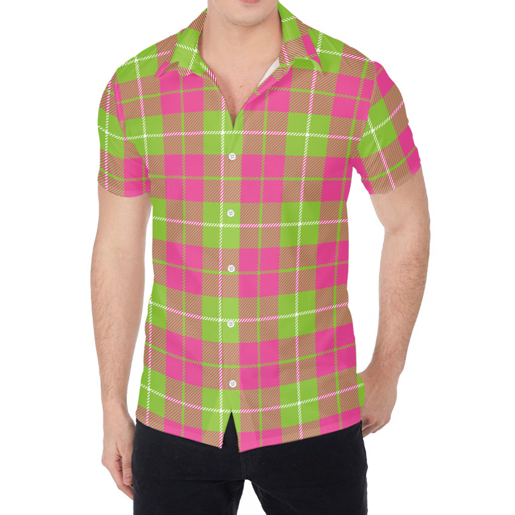 Pink Green And White Tartan Print Men's Shirt