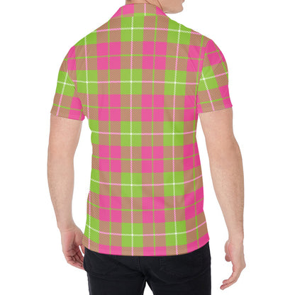 Pink Green And White Tartan Print Men's Shirt