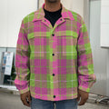 Pink Green And White Tartan Print Men's Shirt Jacket