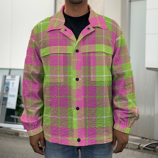 Pink Green And White Tartan Print Men's Shirt Jacket