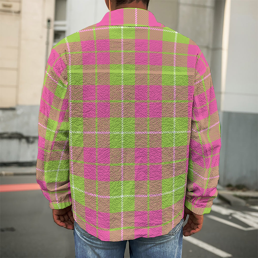 Pink Green And White Tartan Print Men's Shirt Jacket