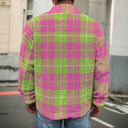 Pink Green And White Tartan Print Men's Shirt Jacket