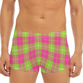 Pink Green And White Tartan Print Men's Short Boxer Briefs