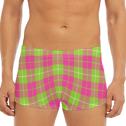 Pink Green And White Tartan Print Men's Short Boxer Briefs
