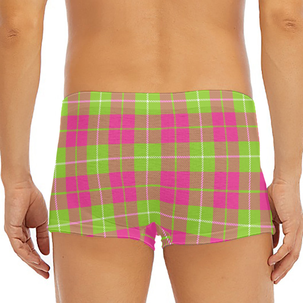 Pink Green And White Tartan Print Men's Short Boxer Briefs