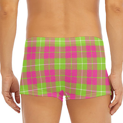 Pink Green And White Tartan Print Men's Short Boxer Briefs