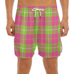 Pink Green And White Tartan Print Men's Split Running Shorts