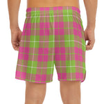 Pink Green And White Tartan Print Men's Split Running Shorts