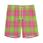 Pink Green And White Tartan Print Men's Sports Shorts