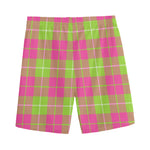 Pink Green And White Tartan Print Men's Sports Shorts