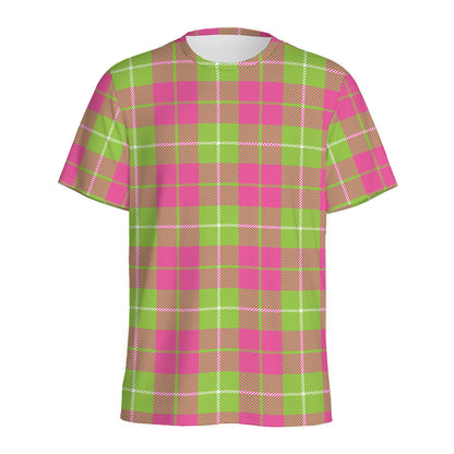 Pink Green And White Tartan Print Men's Sports T-Shirt
