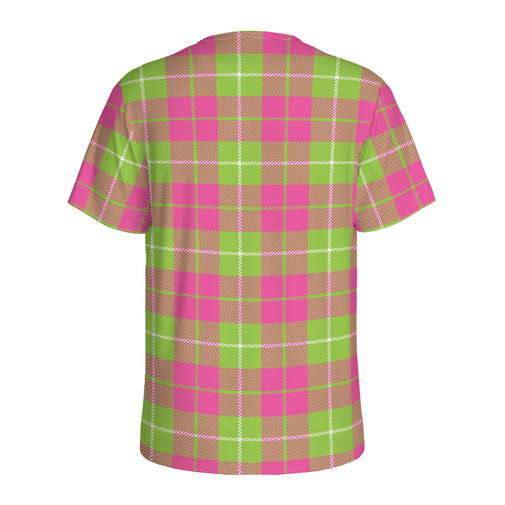 Pink Green And White Tartan Print Men's Sports T-Shirt
