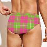 Pink Green And White Tartan Print Men's Swim Briefs
