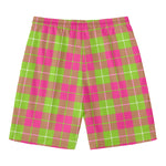 Pink Green And White Tartan Print Men's Swim Trunks